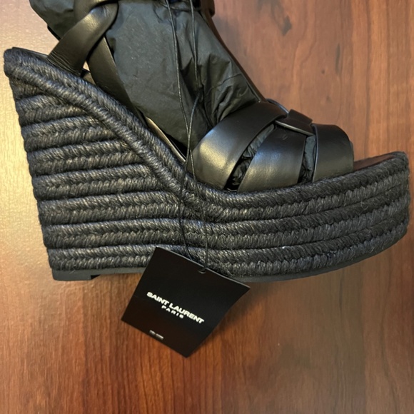 New Yves Saint Laurent  Leather Wedge Espadrille Platform Sandal - Picture 4 of 9